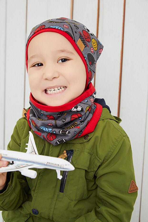 Boy's Sport Beanie & Neck Warmer Set - Soft Cotton - TryAladdin
