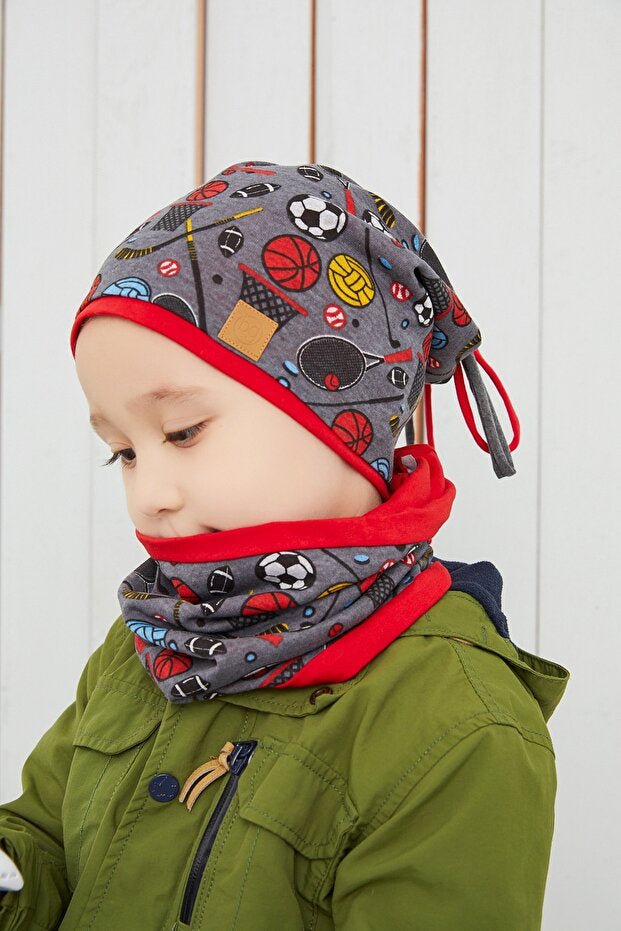 Boy's Sport Beanie & Neck Warmer Set - Soft Cotton - TryAladdin