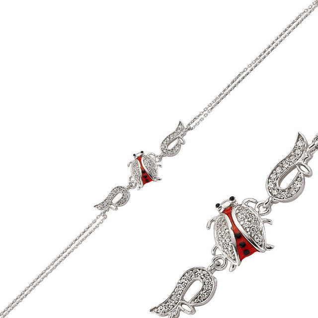 Sterling Silver Ladybug Charm Bracelet with Sparkling Zirconia