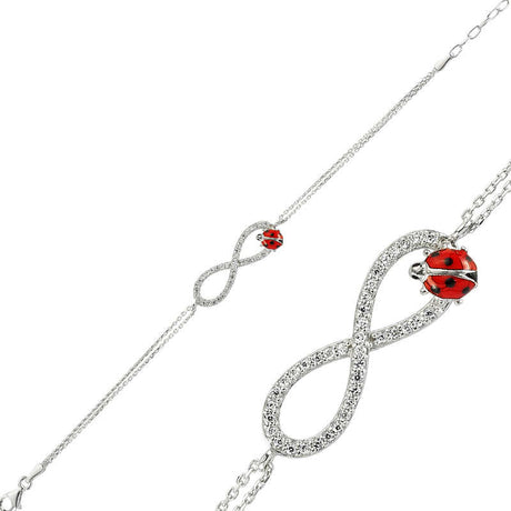 Sterling Silver Infinity Ladybug Bracelet - Sparkling Zirconia Charm