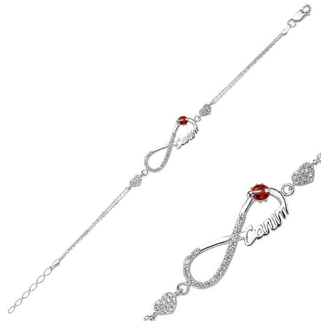 Sterling Silver - Infinity 'Canim' Ladybug & CZ Heart Bracelet