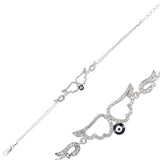 Sterling Silver Angel Wing & Evil Eye CZ Bracelet
