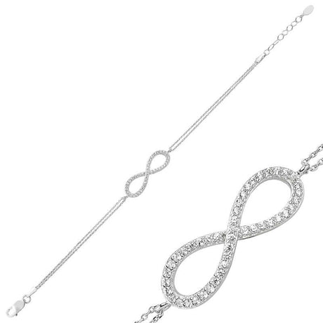 Sterling Silver Infinity Bracelet - Dainty Cubic Zirconia