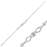 Sterling Silver Infinity Bracelet - Zirconia & Evil Eye Design