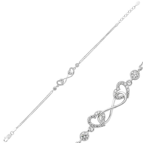 Bracelet - Sterling Silver Infinity Heart with Sparkling Pave Stones