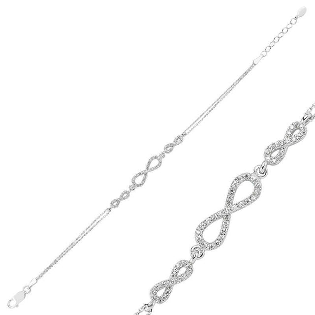 Sterling Silver Infinity Bracelet - Dainty Cubic Zirconia Sparkle