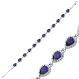 Silver-Tone Blue Pear & Sparkling CZ Tennis Bracelet