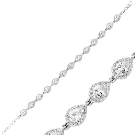 Sterling Silver Teardrop Halo Cubic Zirconia Tennis Bracelet