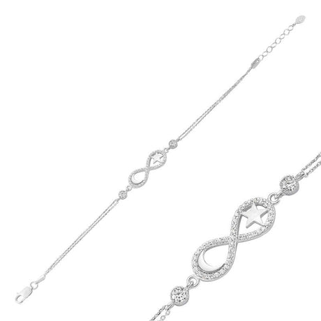Bracelet - Sterling Silver Infinity Moon Star Zirconia Design