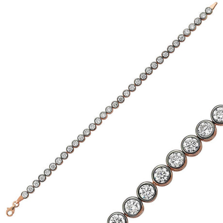 Bracelet - Sterling Silver Rose Gold Plated Zirconia Line Bracelet