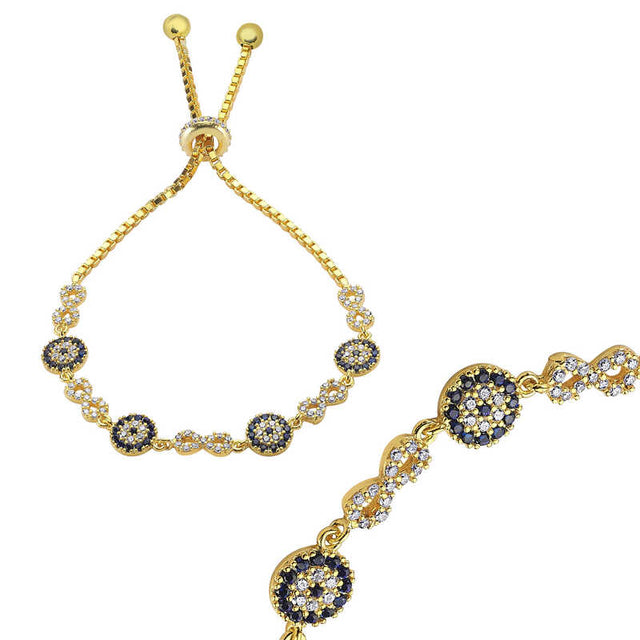 Adjustable Bolo Bracelet - Gold-Tone Evil Eye & Infinity Cubic Zirconia