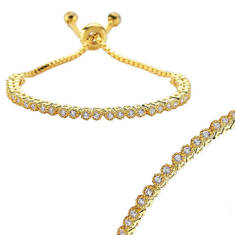 Adjustable Gold-Plated CZ Tennis Bracelet - Dazzling Sparkle