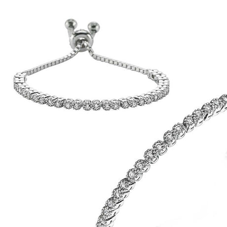 Sterling Silver Cubic Zirconia Bolo Bracelet - Sparkling Tennis Style