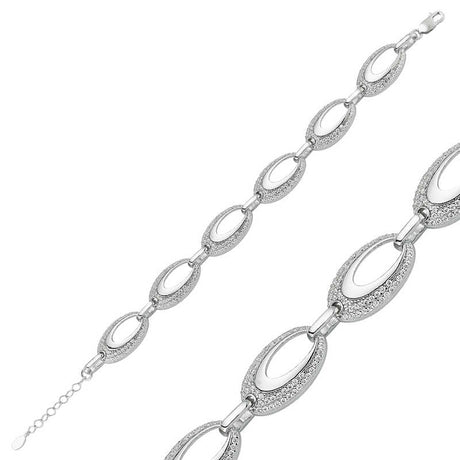 Sterling Silver - Dazzling Oval Link Statement Bracelet with CZ Stones