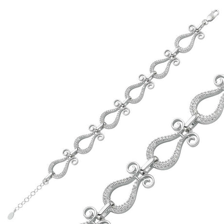 Bracelet - Elegant Sterling Silver Sparkling Tulip Link Design