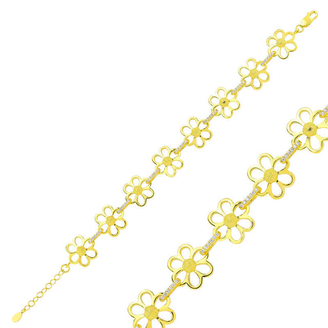 Daisy Chain Bracelet - Gold-Plated Silver with Sparkling Zirconia