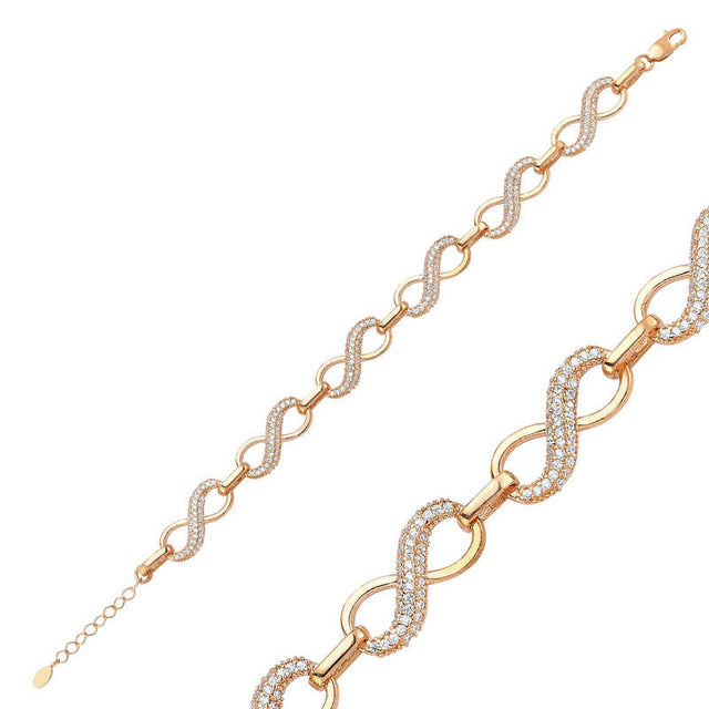 Sterling Silver Rose Gold Plated Pave Infinity Bracelet