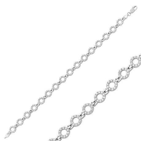 Sterling Silver Bracelet - Sparkling Pave Round Link Design