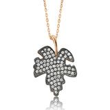 Necklace - Two-Tone Sterling Silver Pave Leaf Pendant