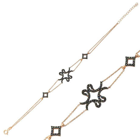 Bracelet - Rose Gold Plated Sterling Silver Black Stone Vav Symbol