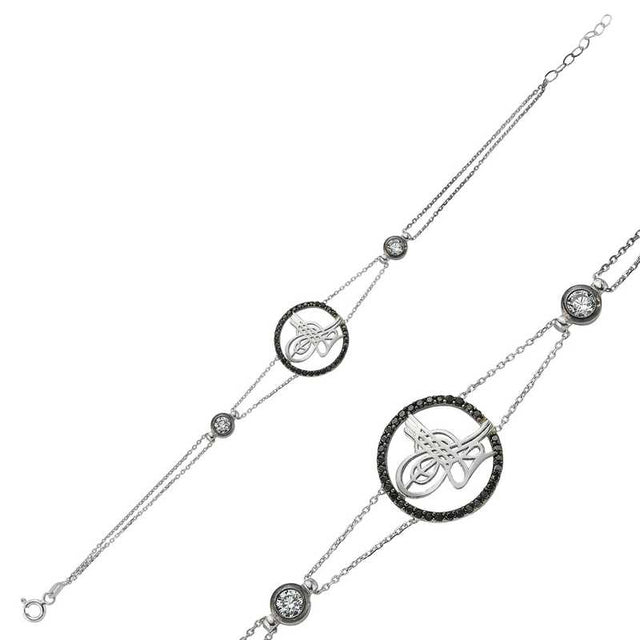 Sterling Silver Tugra Bracelet - Sparkling Zirconia & Ottoman Style