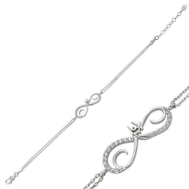 Sterling Silver Infinity & Love Cubic Zirconia Dainty Bracelet