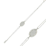 Sterling Silver Bracelet - Elegant Oval Pavé White Stone Design