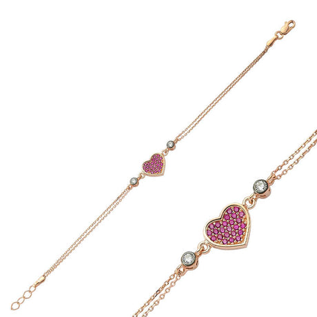 Rose Gold Plated Sterling Silver - Dainty Pink Heart Zirconia Bracelet