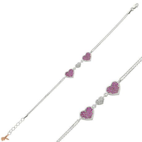 Sterling Silver Pink Heart Charm Bracelet - Dainty & Romantic