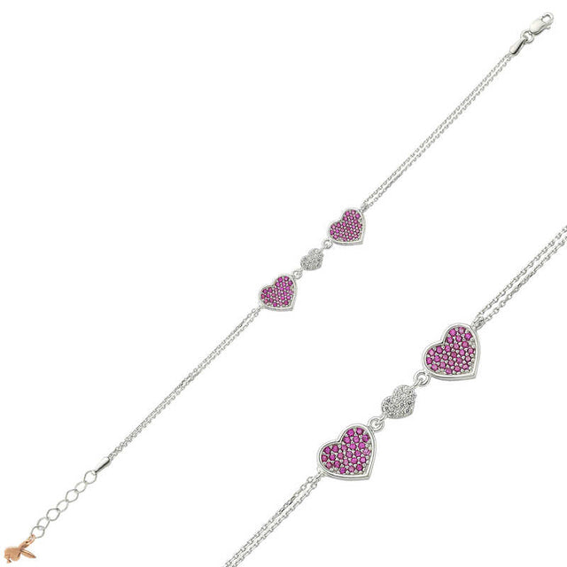 Sterling Silver Pink Heart Charm Bracelet - Dainty & Romantic