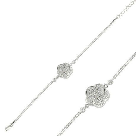 Sterling Silver Pavé Flower Bracelet with Brilliant Zirconia