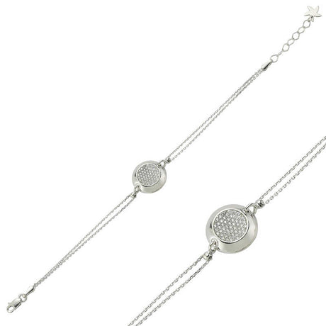 Sterling Silver - Dainty White Stone Round Charm Bracelet