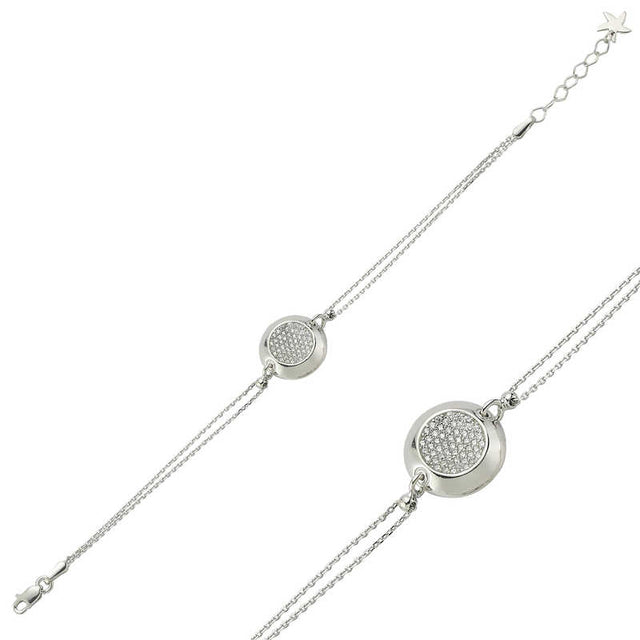 Sterling Silver - Dainty White Stone Round Charm Bracelet
