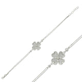 Sterling Silver Four-Leaf Clover Bracelet - Dainty Zirconia Sparkle