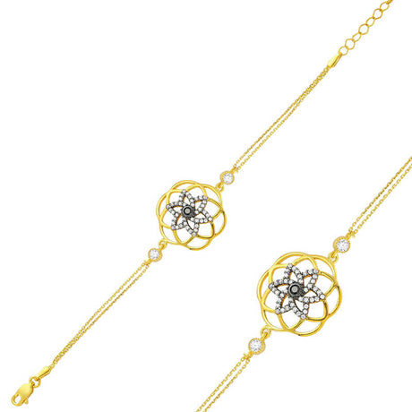 Bracelet - Gold-Tone Flower of Life Design with Cubic Zirconia