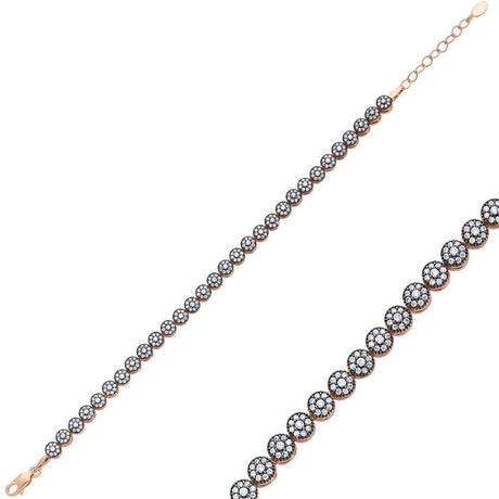 Rose Gold Plated Sterling Silver - Dazzling CZ Floral Cluster Bracelet