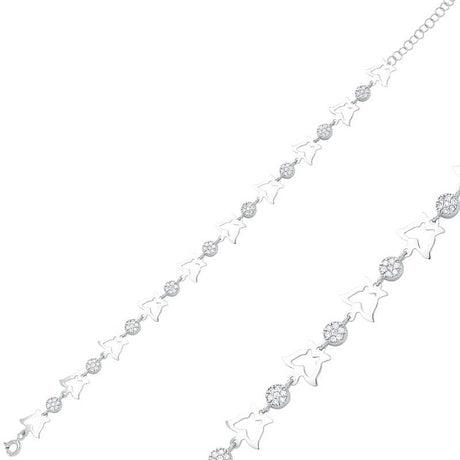Sterling Silver Bracelet - Dainty Butterfly & CZ Cluster Design