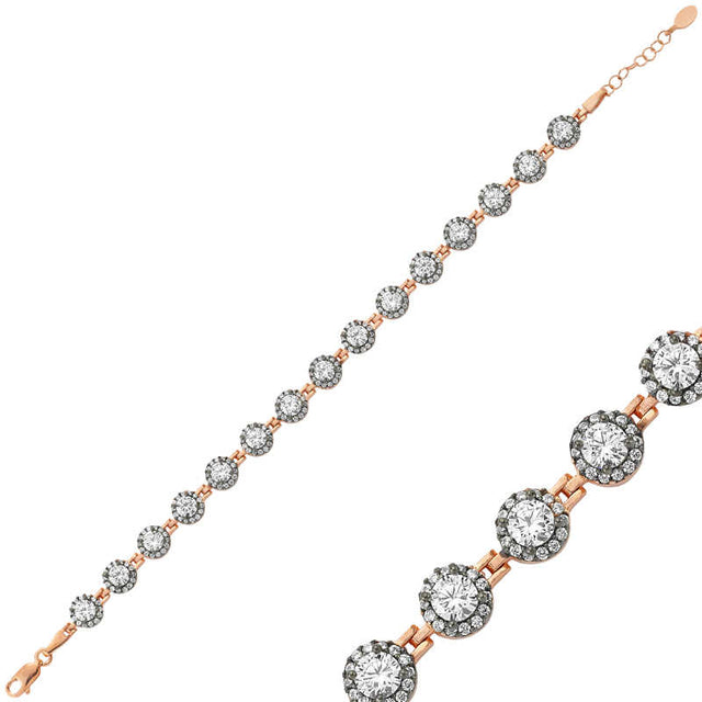 Bracelet - Rose Gold Plated Silver Sparkling Halo Link