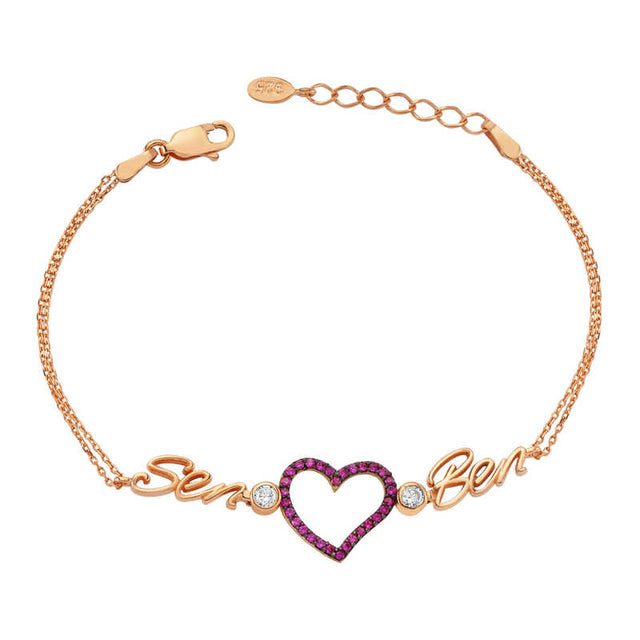 Rose Gold Plated Sterling Silver 'Sen Ben' Heart Zirconia Bracelet