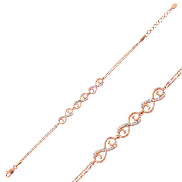 Bracelet - Rose Gold Plated Sterling Silver Sparkling Infinity Link