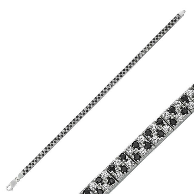 Bracelet - Sterling Silver Black & White CZ Tennis Style