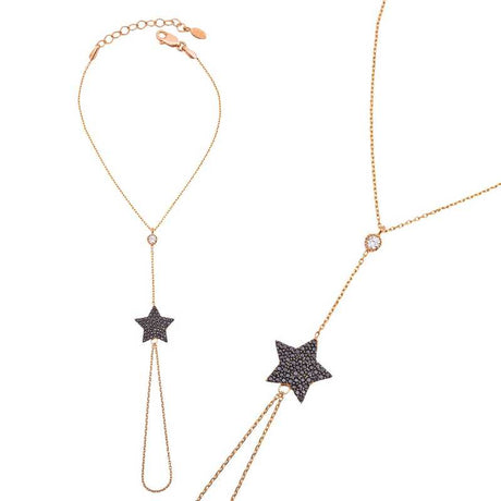 Rose Gold Plated Sterling Silver Hand Bracelet - Pavé Star CZ
