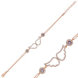 Rose Gold Plated Angel Wing & Evil Eye Charm Bracelet