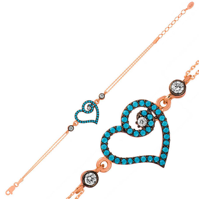 Bracelet - Rose Gold Plated Turquoise Heart Zircon