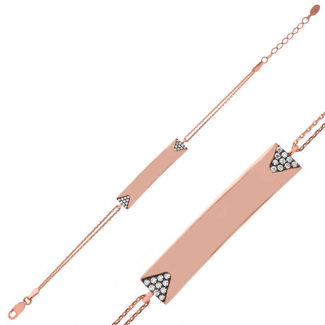 Rose Gold Plated Bar Bracelet - Sparkling Zirconia Triangles