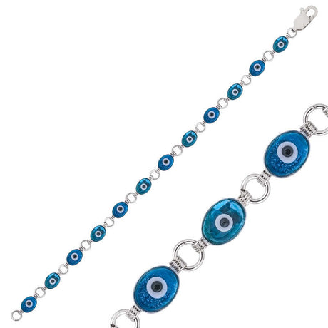 Bracelet - Silver-Tone Oval Evil Eye Charm Symbolic Protection