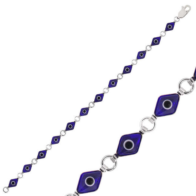 Sterling Silver Evil Eye Protection Bracelet - Dainty Link Design