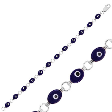 Sterling Silver Evil Eye Charm Bracelet - Dainty Nazar Design