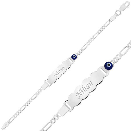 Child's Personalized Name Plate Evil Eye Bracelet - Sterling Silver