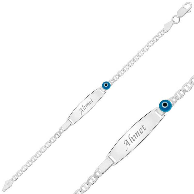 Personalized Sterling Silver Evil Eye ID Bracelet - Children's Engravable